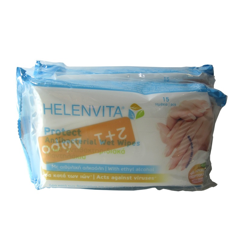 Helenvita Protect Antibacterial Wet Wipes 2 & 1 Δώρο 45τμχ