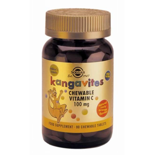 Solgar Kangavites Vitamin C Βιταμίνη για Ενέργεια & Ανοσοποιητικό 100mg Πορτοκάλι 90chew tabs