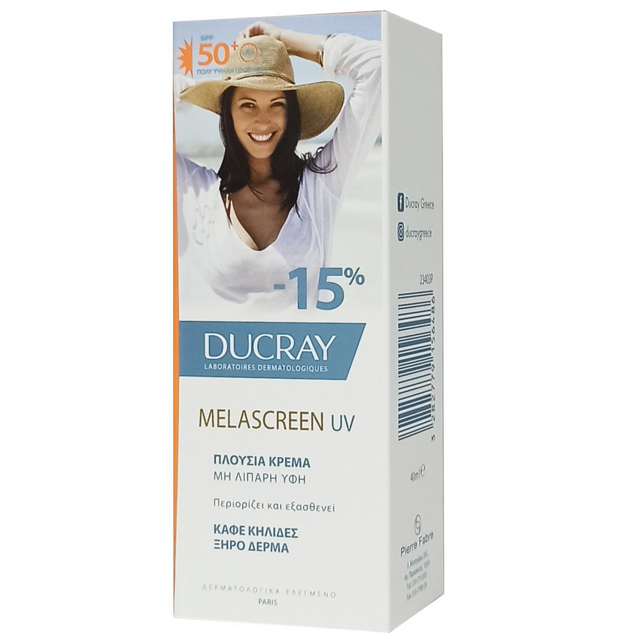 Ducray Melascreen UV Rich Cream Anti-Brown Spots Dry Skin Αδιάβροχη Αντηλιακή Κρέμα Προσώπου SPF50 40ml