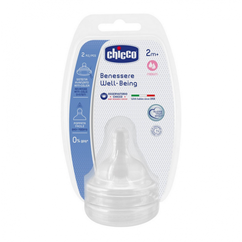 Chicco Well Being Θηλές από Σιλικόνη Μέτριας Ροής για 2+ μηνών 2τμχ