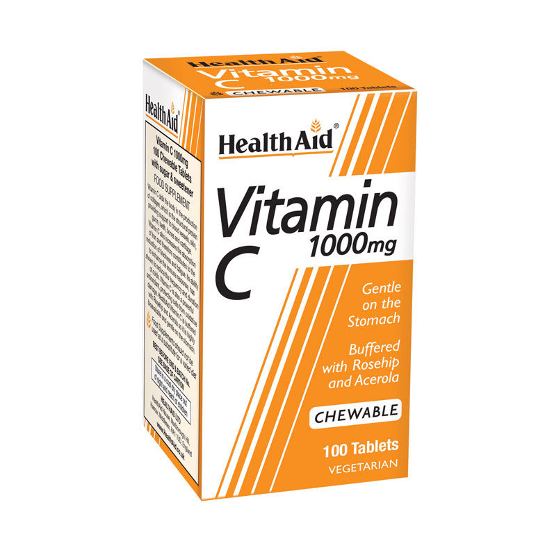 Health Aid Vitamin C Rosehip & Acerola 1000mg 100tabs Βιταμίνη για Ενέργεια & Ανοσοποιητικό 500mg 100 μασώμενες ταμπλέτες