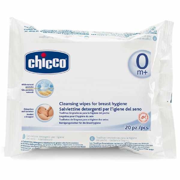 Chicco Μαντηλάκια Καθαρισμού Στήθους χωρίς Οινόπνευμα & Άρωμα 20τμχ