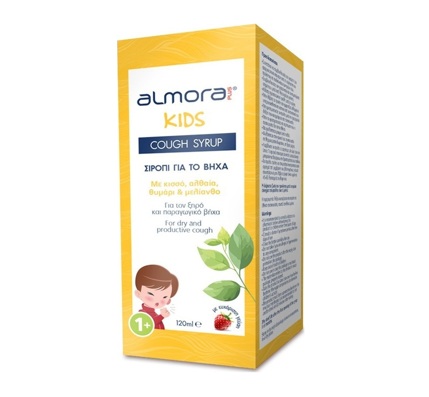 Elpen Almora Plus Kids Cough Syrup Παιδικό Σιρόπι για Ξηρό Παραγωγικό Βήχα γεύση Φράουλα χωρίς Γλουτένη 120ml