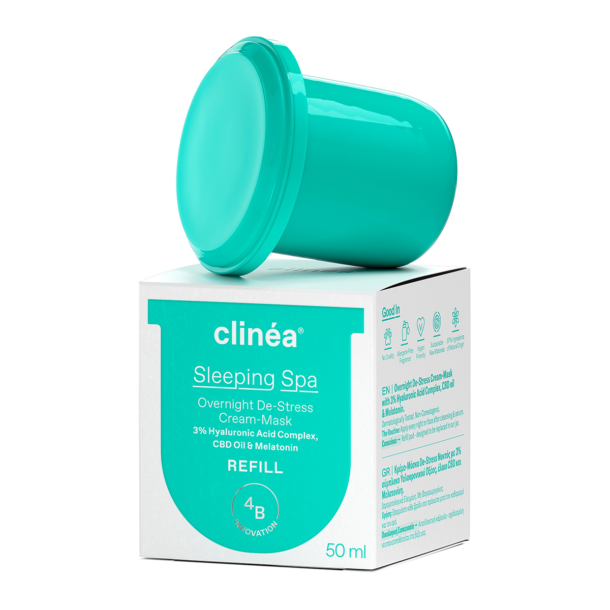 Clinea Sleeping Spa Overnight De-Stress Cream Mask Refill Κρέμα Μάσκα De-Stress Nυκτός Ανταλλακτικό 50ml