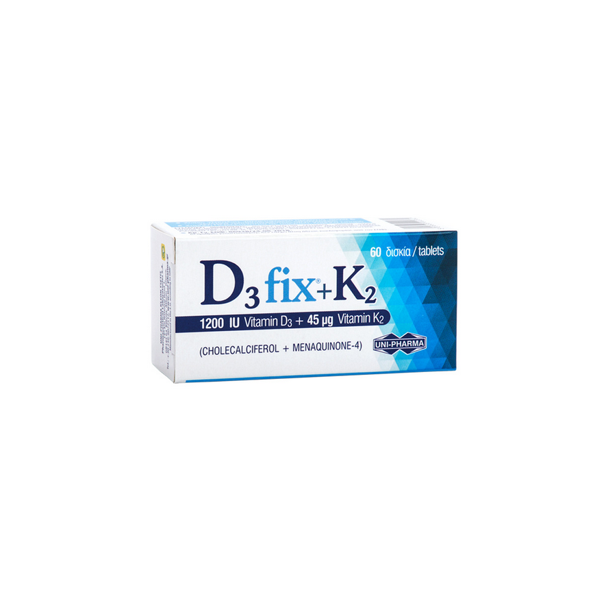 Uni-Pharma D3 Fix + K2 Βιταμίνη για Ανοσοποιητικό 1200iu 45mg 60 ταμπλέτες