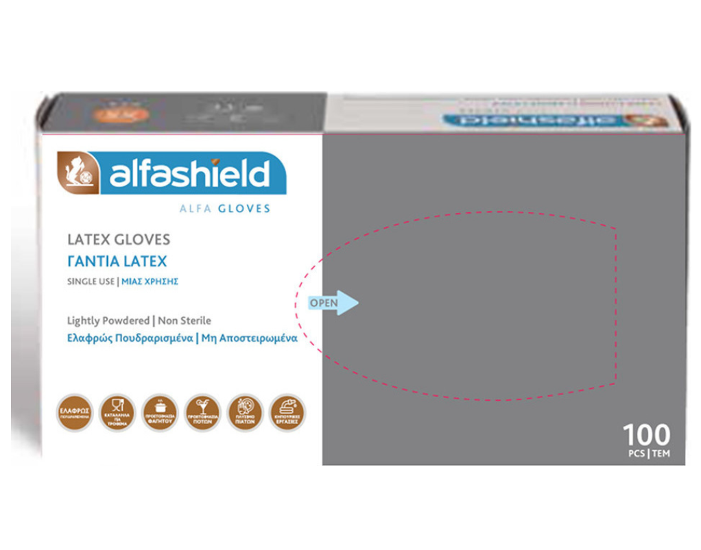 ALFASHIELD - ΓΑΝΤΙΑ LATEX ΜΕ ΠΟΥΔΡΑ M/ 100TMX (MX)  