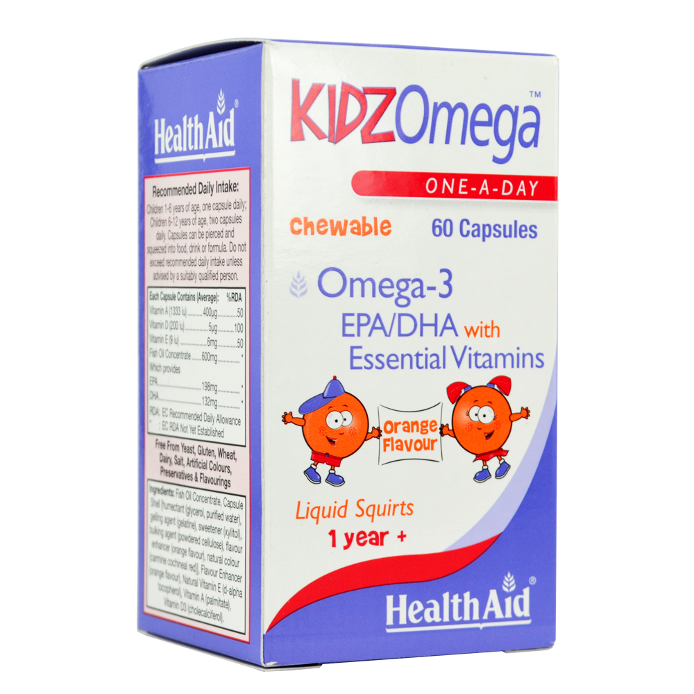 Health Aid KidzOmega One A Day Chewable Omega 3 Ιχθυέλαιο Κατάλληλο για Παιδιά 60 μασώμενες ταμπλέτες Πορτοκάλι