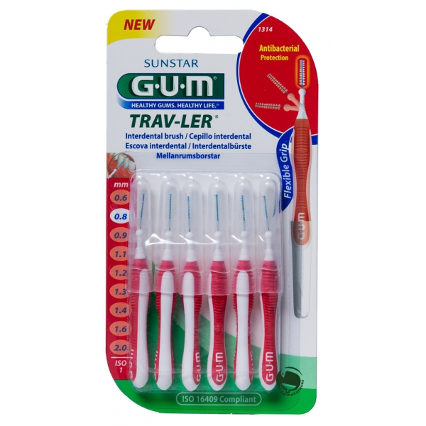 GUM Trav-ler Μεσοδόντια Βουρτσάκια 0.8mm Κόκκινα 6τμχ