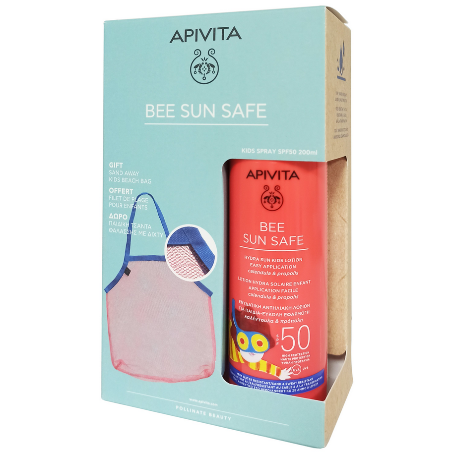 Apivita Παιδικό Αντηλιακό Σετ Spray Bee Sun Safe Hydra για Πρόσωπο & Σώμα SPF50 200ml & Παιδική Τσάντα Θαλάσσης