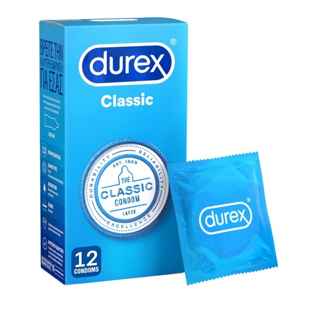 Durex Προφυλακτικά Classic με Ήπια Λίπανση Κανονική Εφαρμογή 12τμχ