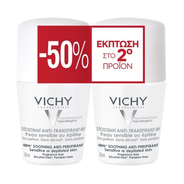 VICHY Soothing Anti Perspirant Αποσμητικό 48Η σε Roll-On 2x50ml