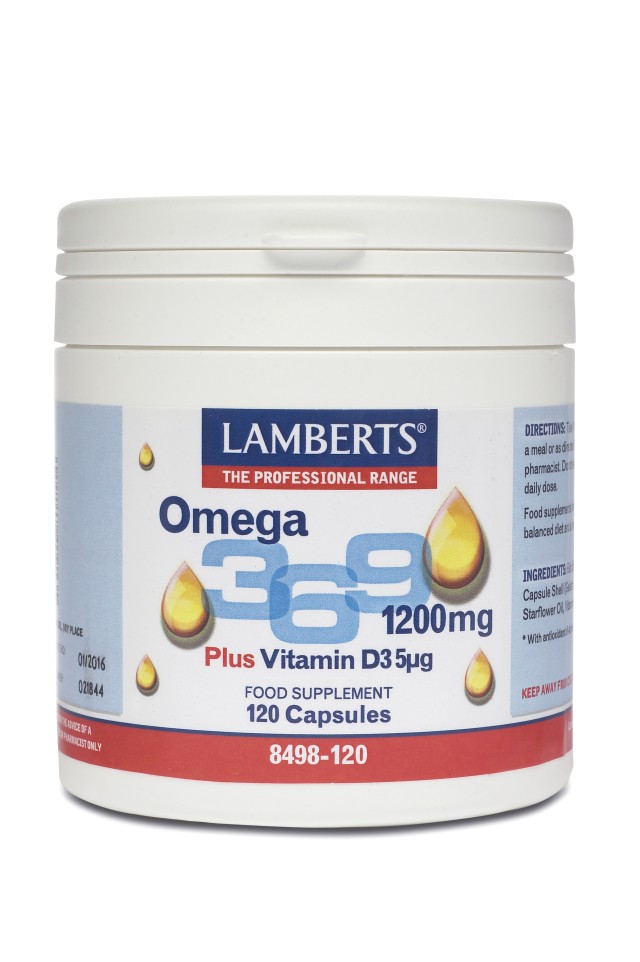 Lamberts Omega 3 6 9 1200mg Plus Vitamin D3 5μg Ιχθυέλαιο, Έλαιο Βοράγου & Ελαιόλαδου 1200mg 120 κάψουλες