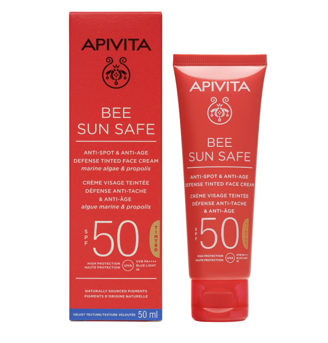 Apivita Bee Sun Safe Tinted Αδιάβροχη Αντηλιακή Κρέμα Προσώπου SPF50 με Χρώμα 50ml