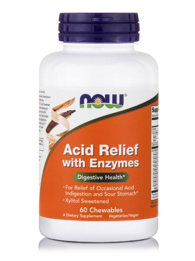 NOW ACID RELIEF WITH ENZYMES 60 CHEWABLES  