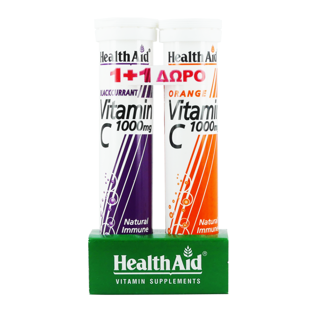 Health Aid Vitamin C Blackcurrant + Vitamin C Orange Βιταμίνη για Ενέργεια & Ανοσοποιητικό 1000mg Πορτοκάλι 40 αναβράζοντα δισκία