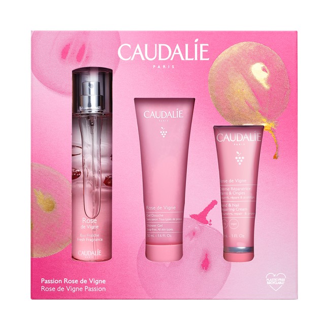 Caudalie Passion Rose De Vigne Σετ Περιποίησης με Γυναικείο Άρωμα Body Mist Fresh Fragrance 50ml και Δώρα Shower Gel 50ml και Hand & Nail Repairing Cream 30ml