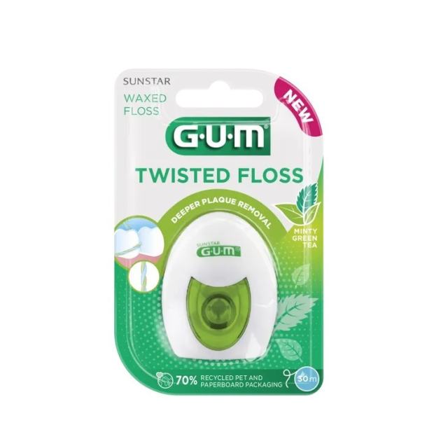 GUM Twisted Floss 3500 Κερωμένο Οδοντικό Νήμα με Γεύση Minty Green Tea 30m