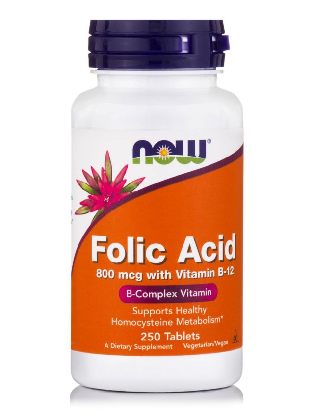 Now Foods Folic Acid Βιταμίνη 800mcg 250 ταμπλέτες