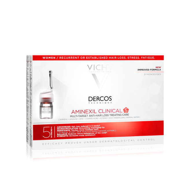 Vichy Dercos Aminexil Clinical 5 Θεραπεία κατά της Γυναικείας Τριχόπτωσης Αμπούλες 21x6ml