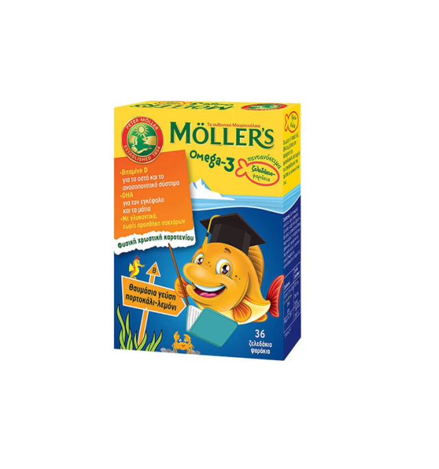 Mollers Omega 3 Ιχθυέλαιο Κατάλληλο για Παιδιά 36 ζελεδάκια Πορτοκάλι Λεμόνι