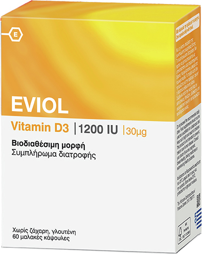 Eviol Vitamin D3 Βιταμίνη για Ανοσοποιητικό 1200iu 60 μαλακές κάψουλες