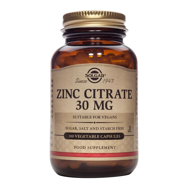 Solgar Zinc Citrate 30mg Ψευδάργυρος 100veg caps