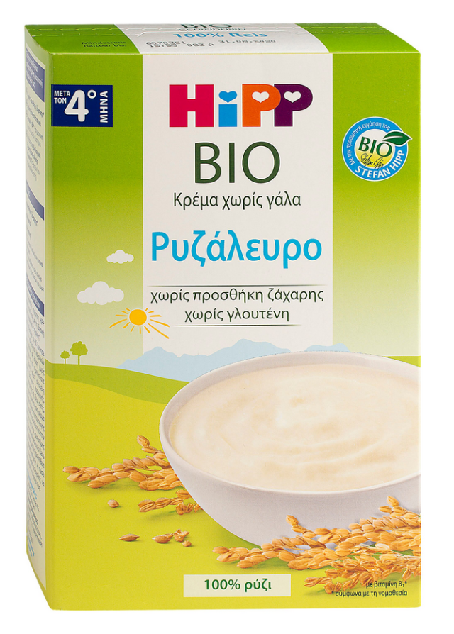 Hipp Βρεφική Κρέμα Bio Ρυζάλευρο Χωρίς Γάλα 4m+ 200gr χωρίς Γλουτένη