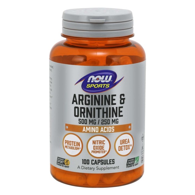 NOW SPORTS L-ARGININE ORNITHINE 500/250 MG 100CAPS