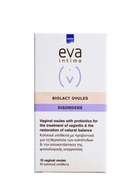 Intermed Eva Intima Biolact Ovules Προβιοτικά Υπόθετα για την Αποκατάσταση & Διατήρηση Φυσιολογικής Κολπικής Χλωρίδας 10υπόθετα