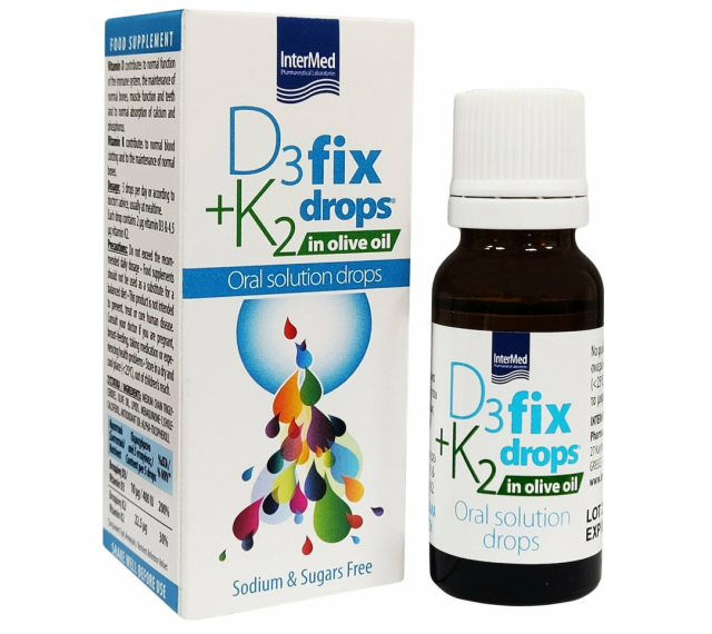 Intermed D3 + K2 Fix Drops In Olive Oil Βιταμίνη για Ανοσοποιητικό 12ml