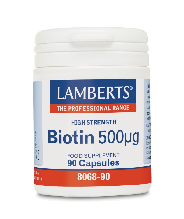 Lamberts Biotin Βιταμίνη για τα Μαλλιά, τo Δέρμα & τα Νύχια 500mcg 90 κάψουλες