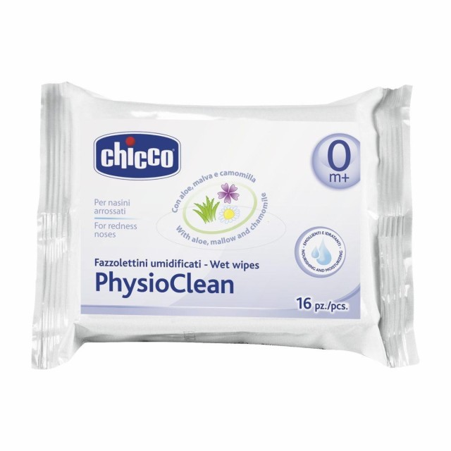 Chicco PhysioClean Μαντηλάκια Μύτης χωρίς Άρωμα με Aloe Vera 16τμχ