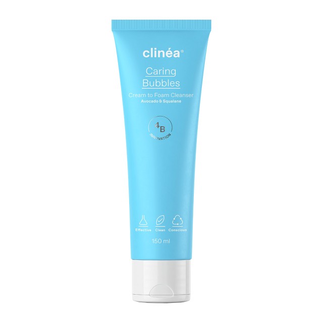 Clinea Caring Bubbles Cream to Foam Cleanser Κρεμώδης Αφρός Καθαρισμού Προσώπου 150ml