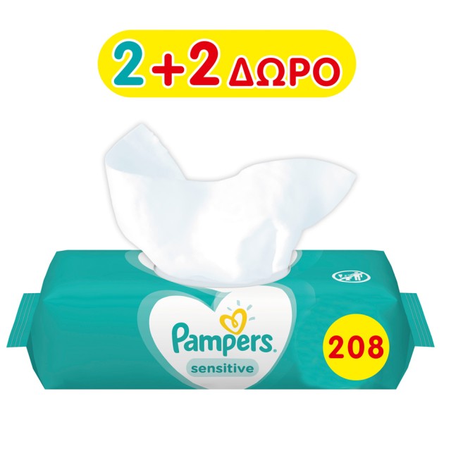 Pampers Sensitive Υποαλλεργικά Μωρομάντηλα χωρίς Οινόπνευμα & Άρωμα 4x52τμχ